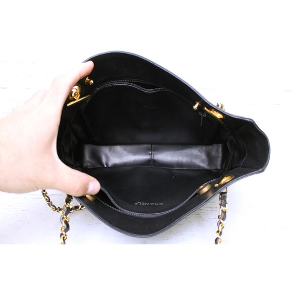 Chanel Quilted Black Lambskin Chain Tote Leather Shoulder Handbag Purse A5036 - Picture 4 of 11
